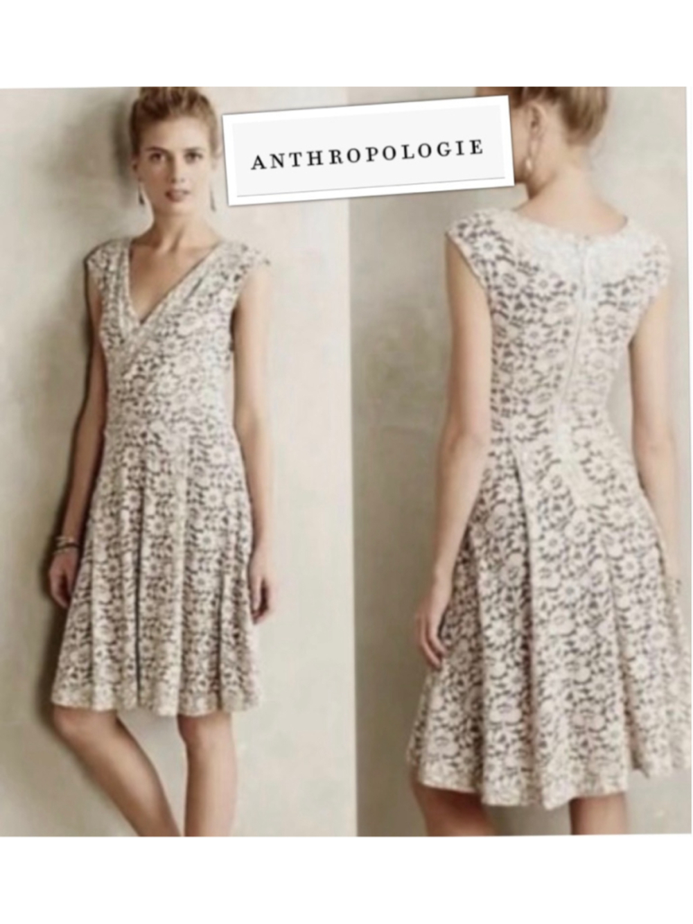 Anthropologie Regency Cream Floral Lace Overlay Whimsical Fairy Dress size Sm